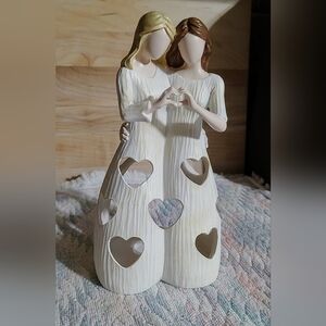 Heartfelt Sisters Tea Light Figurine - Cream and Brown